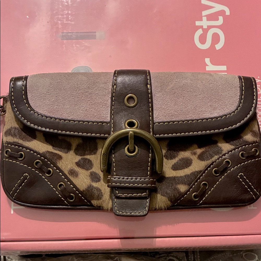Coach Brown and Leopard Print Clutch